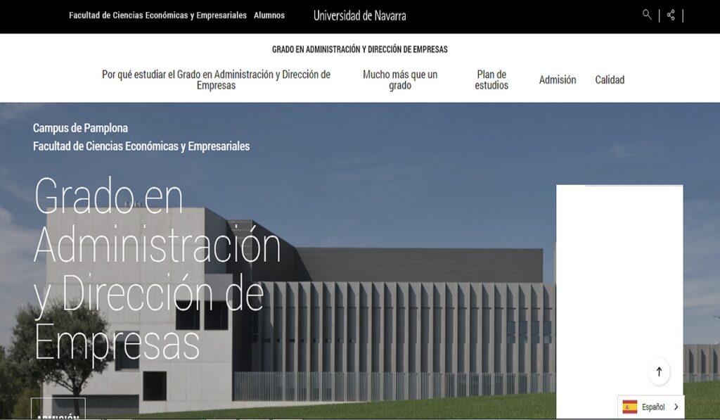 Página Web de ADE Universidad de Navarra