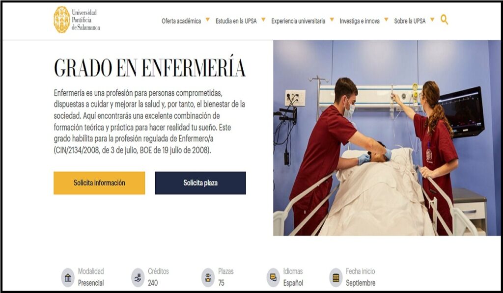 Página web de Enfermería Universidad Pontificia de Salamanca
