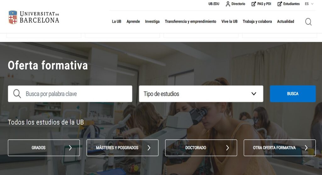 Sitio web de Universitat of Barcelona
